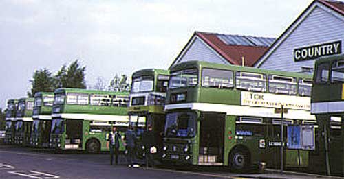 London Country Leyland Atlantean's on the forecourt of Chelsham Bus Garage (taken in 1982 by Alan Edwards).