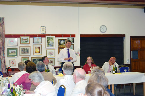 Paul Burstow MP addresses the East Surrey Liberal Democrats' annual dinner in Caterham, flanked by Cllr David Lee (the Lib Dem parliamentary candidate in the recent General Election); Cllr Jill Caudle (Constituency Chairman) and Cllr Chris Botten (Lib Dem Group Leader on Tandridge DC). 