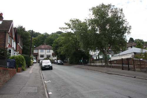 Beechwood Road in Caterham Valley showing the site of the proposed development on the right.