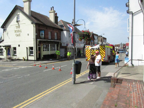 Surrey Fire and Rescue service at the scene following Monday's accident.  Photograph by Simon Lawrence.