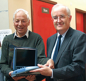 Eric Allen of the League of Friends (left) presents a portable vascular scanner worth £31,000 to Consultant Mr Tom Loosemoore at the Dene Hospital in June 2007.