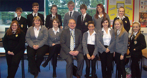 Cllr. Tim Hall with students from de Stafford School in Caterham.