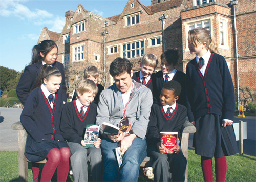 Author Tom Palmer with Hawthorns pupils during Book Week.