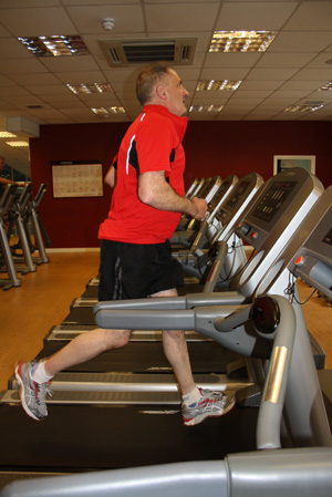 Phil running in the London Marathon Gym Challenge at de Stafford Sports Centre. 